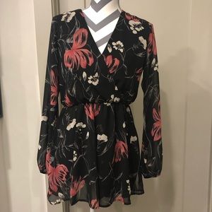 Black Floral Long Sleeve Romper
